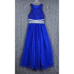 Xtraordinary Gown Women 10 Royal Blue Lace Tulle Sequin Waist Halter Maxi Dress