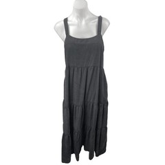 The Drop Women&rsquo;s Black Sleeveless Square Neck Tiered Midi A-Line Tank Dress Sz M