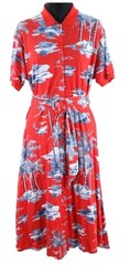 Lacoste Tropical Hawaiian Palm Trees/Plane Vacation Red Midi Dress Size 44