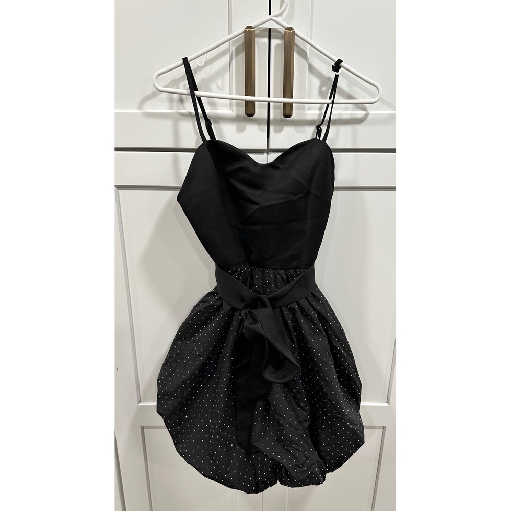 Steve Madden Black Rhinestone Bubble Skirt Mini Dress Small NEW