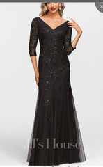 Trumpet/Mermaid V-Neck Floor-Length Tulle Lace Evening Dress With Sequins