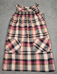 ROXY Womens Size S Boxy Sleeveless Plaid Smocked Pinafore Dress Pockets Preppy