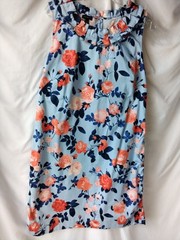 Talbots Light Blue Dress With Coral & Navy Floral
