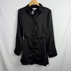 Klesis Satin Mini Shirt Dress Women Size S Black NWT