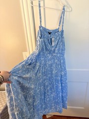 Torrid Blue/White Floral Sundress V-Neck Adjustable Straps Midi 3X 22-24
