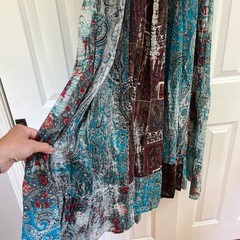 Solitaire Bohemian Patchwork Smocked Paisley Multi-Color Maxi Dress Size L