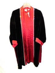 Mary Green NWT Black Velvet Red Rhinestone Maxi Dress Duster OS Open Front Silk