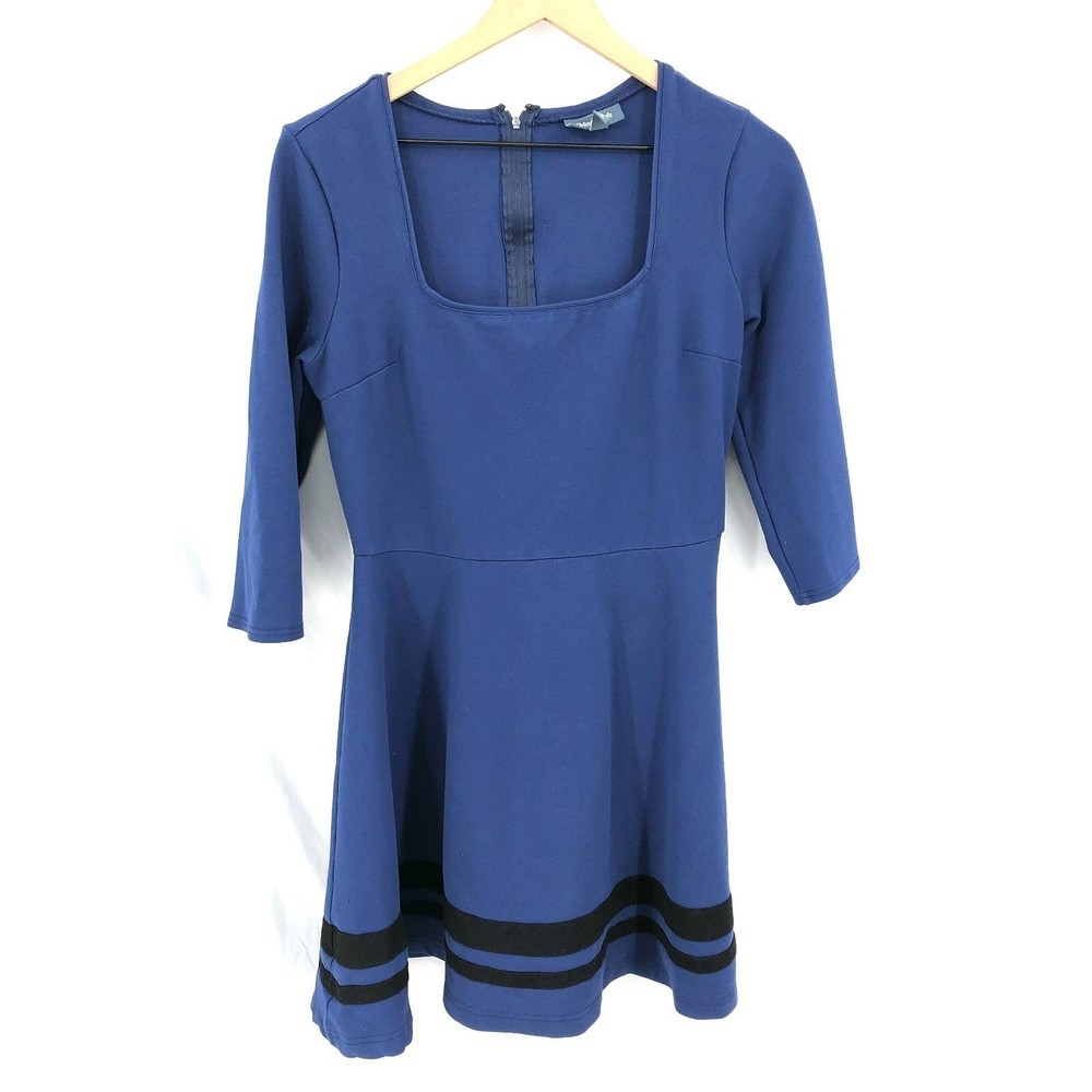 Mod cloth square neck 3/4 sleeve fit & flare scuba dress Blue nautical classic L
