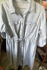 Speed Limit Blue Solid Denim Shirt Dress Button Front Collared 3/4 Pockets M