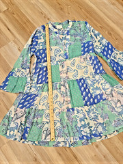 Choklate Paris Silk Blend Patchwork Boho Tunic Dress Large Paisley Bell Sleeve