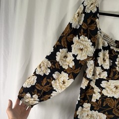 Old Navy Maxi Dress Women&rsquo;s XL Black Brown Floral Long Sleeve Balloon Slit