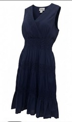 NorthStyle Blue Solid V-Neck Sleeveless Cotton Lace Embroidered A-Line Midi XL