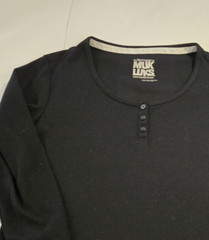 MUK LUKS Black Knit Dress 3/4 Sleeve Midi Soft with Pockets Side Slits Size XS