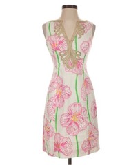 ⁠NWT Lilly Pulitzer Janice Shift Dress Pink Poppy Gold Soutache Size 4