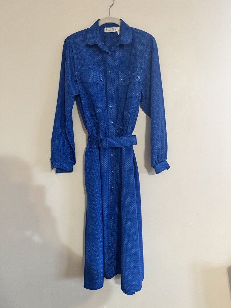 Vintage Dress Belted Button down Schrader Sport New York Rainbow Polka Dot 8 Med