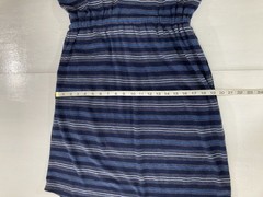 Eddie Bauer Dress Womens M Blue Stripe V Neck Cap Sleeve Pockets Cotton