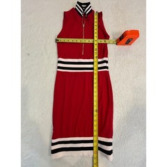 Daon Styles Red Striped Sporty Sleeveless Quarter Zip Bodycon Dress Small D1018