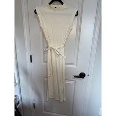 Alya Ribbed Knit Midi Dress Sleeveless Cream Casual w/ Belt Size M