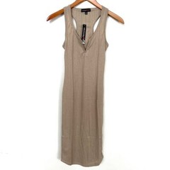 New ABSOLUTELY LOVE IT Sleeveless Split V Neck Rib Knit Bodycon Midi Dress Brown