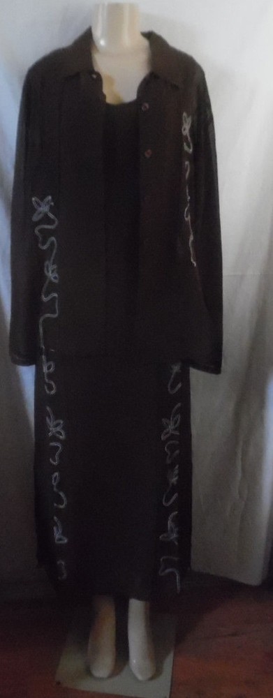 BROWN EMBROIDERY 2 PIECE SLEEVELESS DRESS & SLEEVE JACKET XL