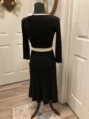 Studio One New York Knit Midi Dress Black White Button Contrast Trim PS NWT