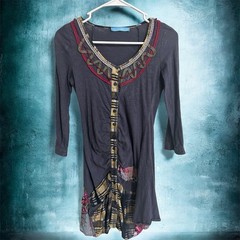 Whish Women&rsquo;s Multicolor Long Sleeve Knee Length Dress Small Boho Peasant Hippie