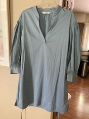 NWT Rebecca Taylor Popover Dress Sz. L Pearl Blue Split Cuffs 3/4 Length Sleeves
