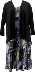 Attitudes Renee Como Jersey Midi Dress& Cardigan Set Black Marble XL NEW (674)
