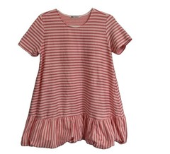 Zara Dress Small Pastel Pink Ivory Striped Flounce Ruffle A-Line Mini Shift Boho