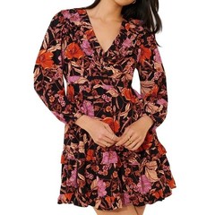 Pilcro Anthropologie Women Black Floral Boho Corduroy Ruffle Tiered Mini Dress S