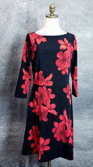 Boston Proper Womens Size M Black & Red Floral Scoop Neck Dress Fit & Flare