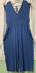 Old Navy Women&rsquo;s Blue Sleeveless Pull-Up Deep-V Wide-Leg Smocked-Waist Jumper 2X