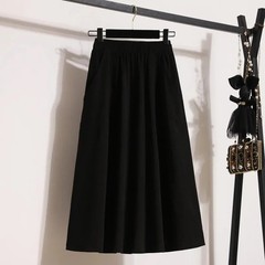 Elastic waist high waist medium skirt slimming solid color plus size multi-funct