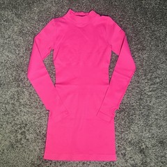 Hot Pink Oqq Tummy Control Long Sleeve Dress Thumb Holes Mock Turtleneck Small