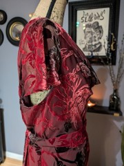 90s Y2K Burgundy & Red Long Bias Cut Devore Floral Dress UK 18 (US 14)