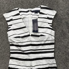 Womens 14 Ralph Lauren Black/Ivory Stripe Sateen V-Neck Fit & Flare Dress Knee