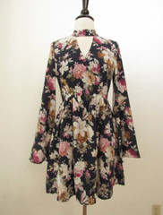 New Dress Size Medium Blue Floral Bell Coquette Mock Neck Cut Out