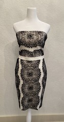 NWT Bebe Ivory with Black Lace Strapless Bodycon Side Zip Dress Size Small