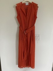 AKRIS PUNTO Eyelet Embroidered Patchwork Orange Midi Dress $1290 Size 12