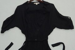 Love21 Collared Black Button Front Tie Mini Shirtdress Roll Sleeves Women Size S