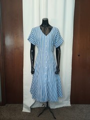 Chaps Womens Linen Shirt Dress Medium Blue Stripe Classic Coastal Nautical