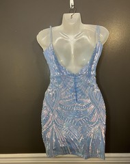 Windsor Dress Womens XS Light Blue Sequin Bodycon Mini Spaghetti Strap V Neck