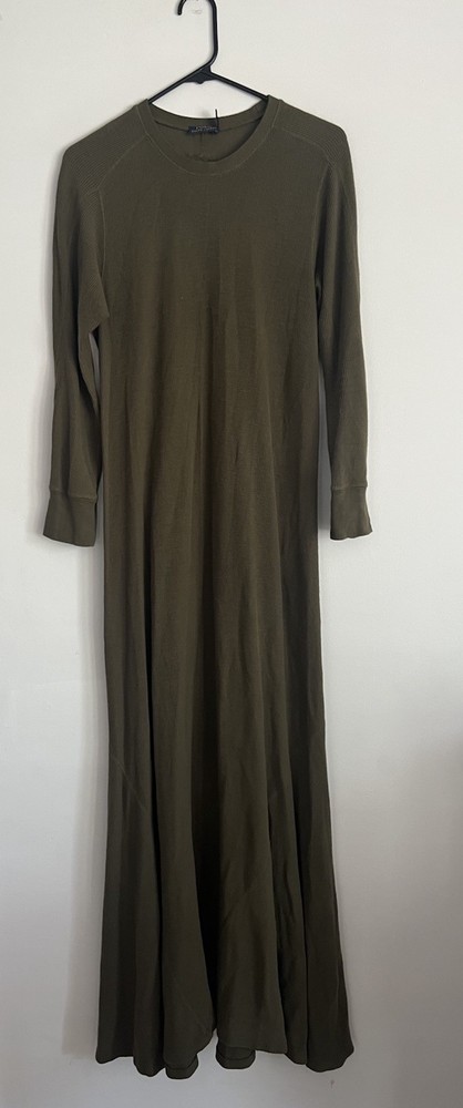 RALPH LAUREN Knit Dress Army Green 100% Cotton Long Sleeve Long VINTAGE
