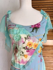 Spanish Designer Multicoloured Patchwork Floral Appliqué Dress M