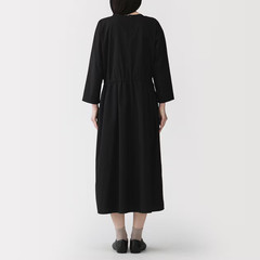 MUJI Womens Light Broadcloth Pullover Dress Off White Stripe FedEx