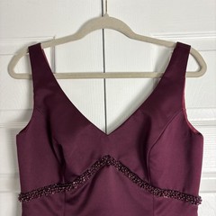 Cachet Dress Women&rsquo;s 8 Burgundy Satin Beaded Gown Sleeveless Maxi Prom Party Vtg