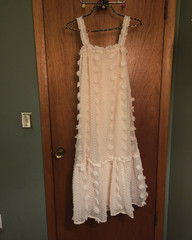 Calin by Flying Tomato Ivory Chiffon Square Neck Ruffle A-Line Dress S