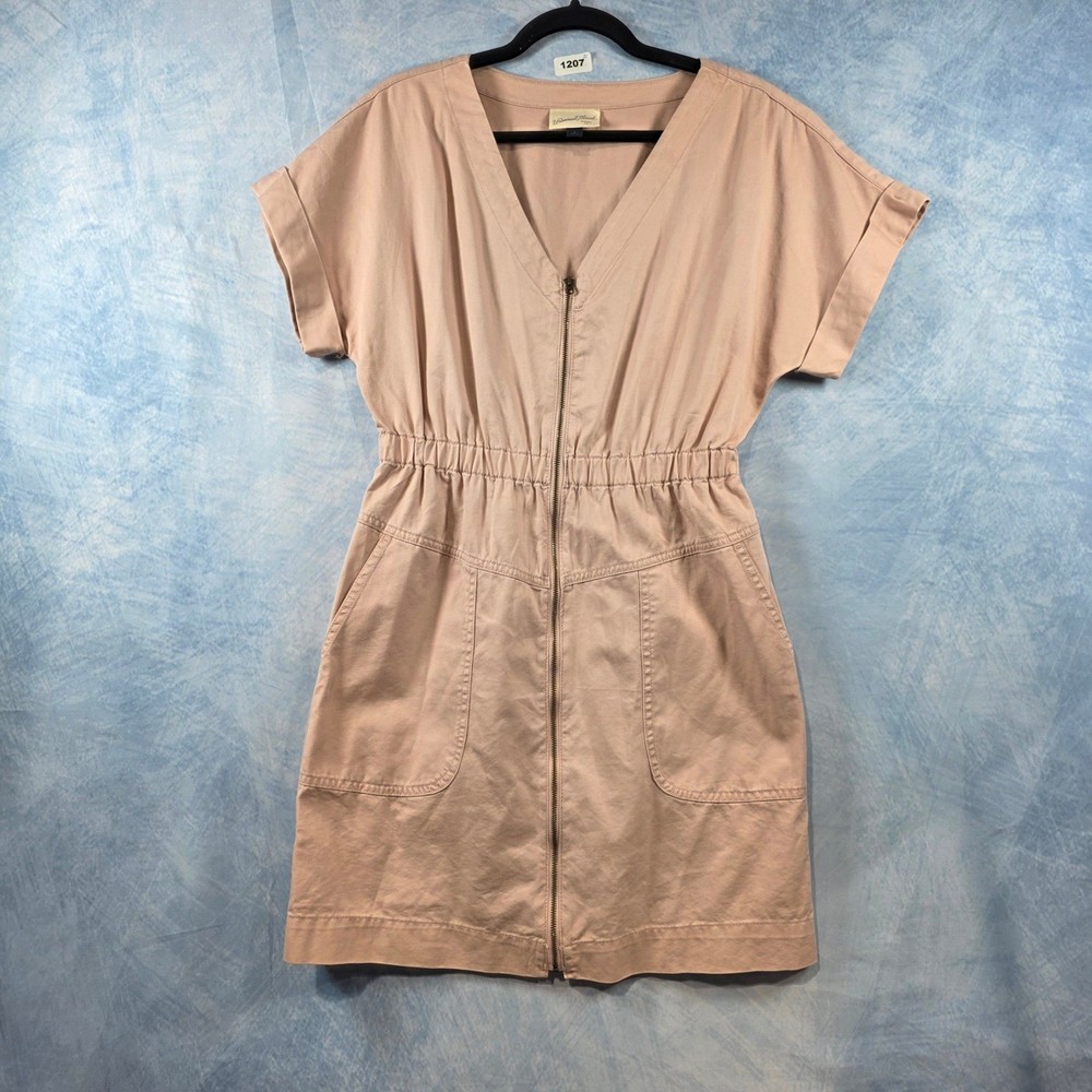 Universal Thread Womens Zip Front Utility Mini Dress Pink Sm Elastic Waist Cuffe