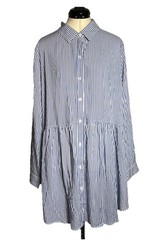 Solitaire Ravi Khosla Womens Blue Stripes Button Front Casual Shirt Dress|Sz:2X