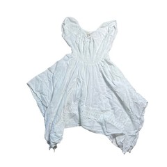 Sea Spice Resort Wear White Peruvian Cotton Handkerchief Hem Smocked Dress